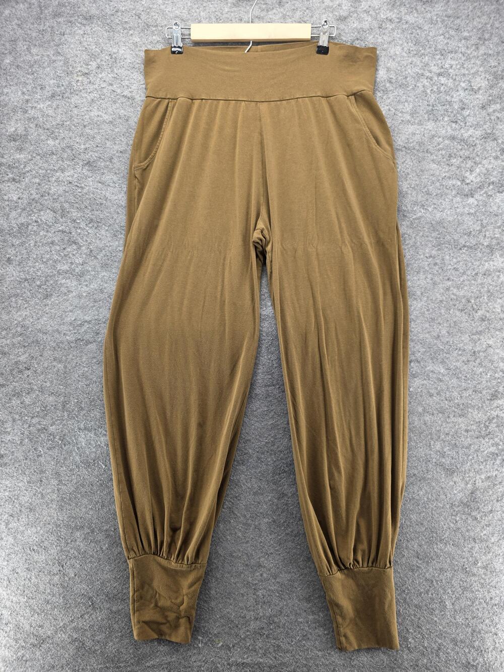 Gudrun Sjödén Pants Womens XL Brown Jersey Harem Jogger Pockets Elastic Cuffs